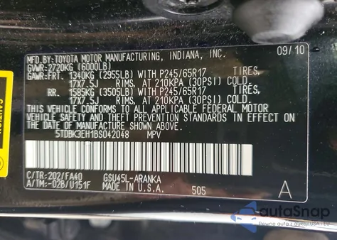 2011 Toyota Highlander Base from USA, damaged, VIN 5TDBK3EH1BS042048